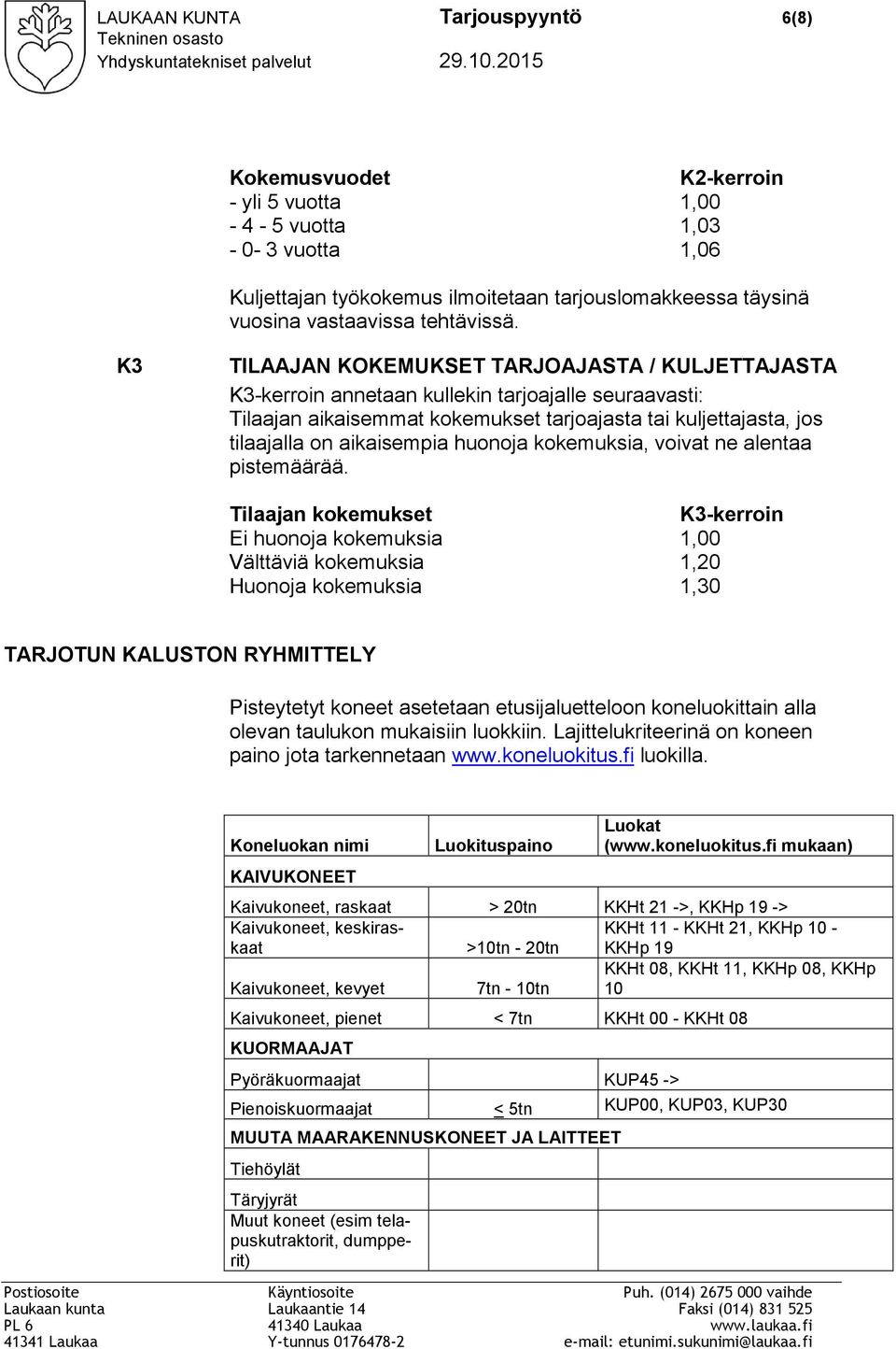 K3 TILAAJAN KOKEMUKSET TARJOAJASTA / KULJETTAJASTA K3-kerroin annetaan kullekin tarjoajalle seuraavasti: Tilaajan aikaisemmat kokemukset tarjoajasta tai kuljettajasta, jos tilaajalla on aikaisempia