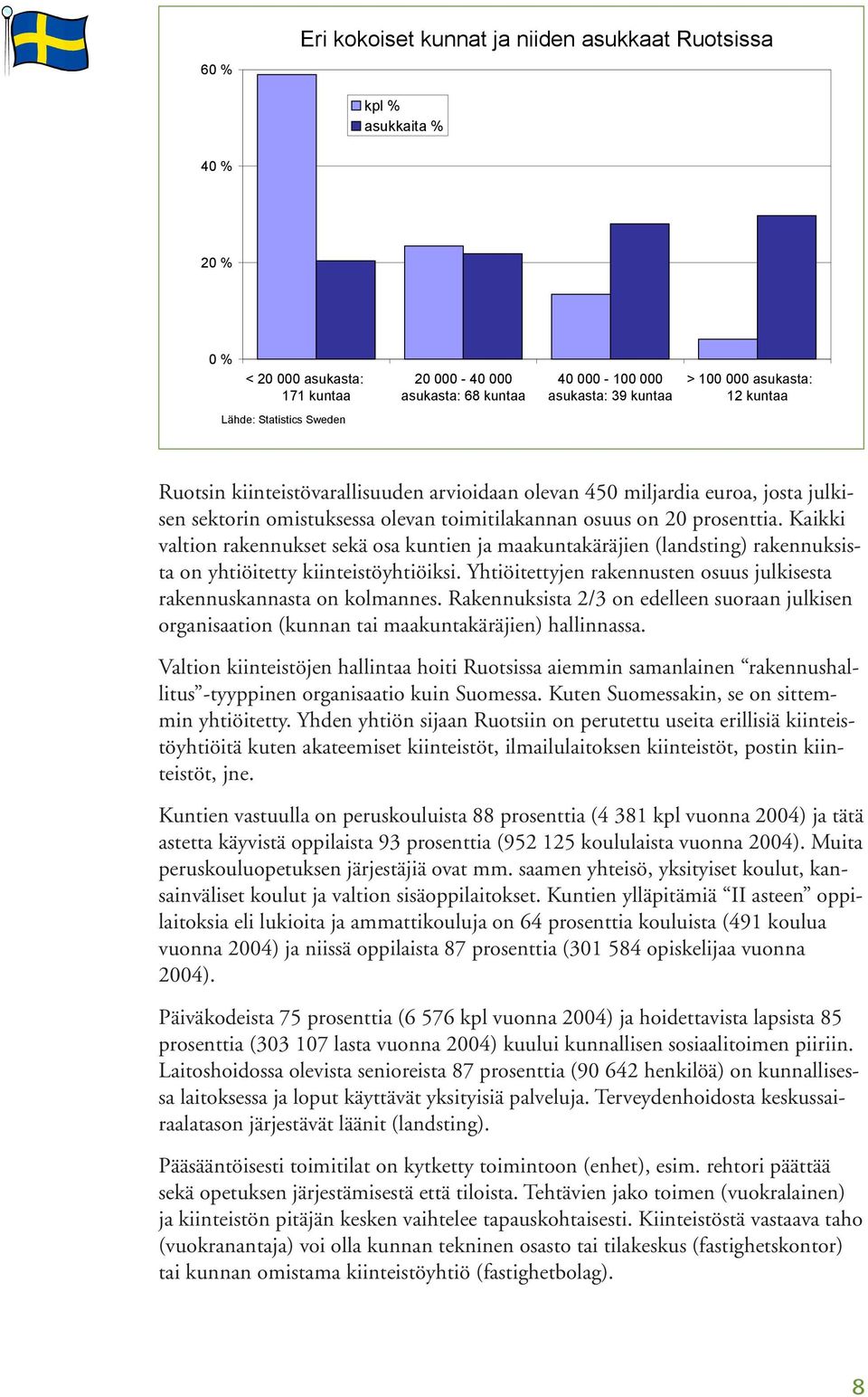 Kaikki valtion rakennukset sekä osa kuntien ja maakuntakäräjien (landsting) rakennuksista on yhtiöitetty kiinteistöyhtiöiksi. Yhtiöitettyjen rakennusten osuus julkisesta rakennuskannasta on kolmannes.