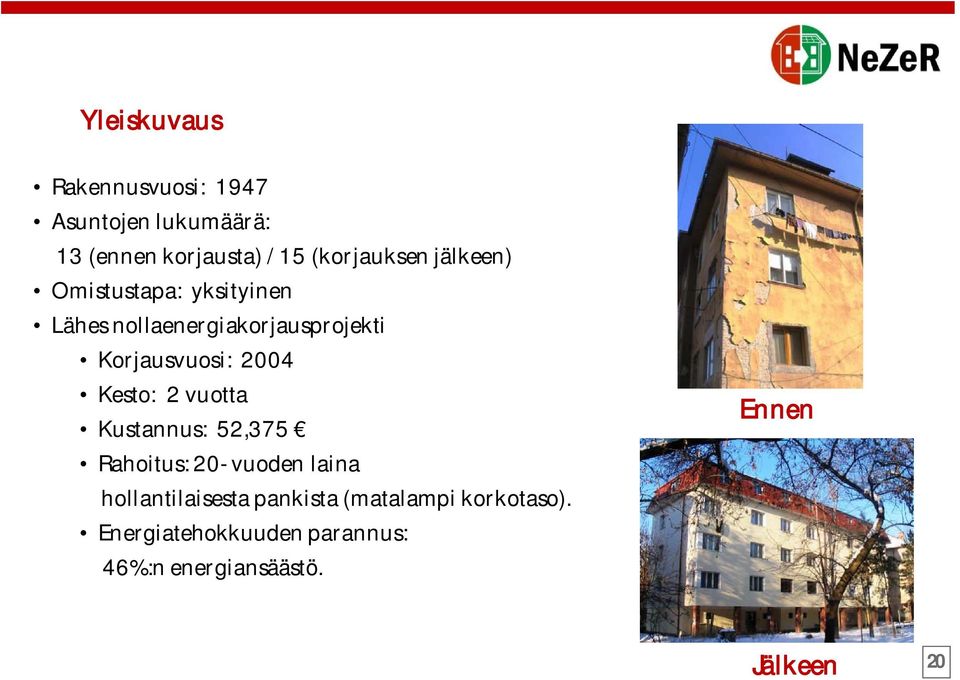 Korjausvuosi: 2004 Kesto: 2 vuotta Kustannus: 52,375 Rahoitus: 20-vuoden laina