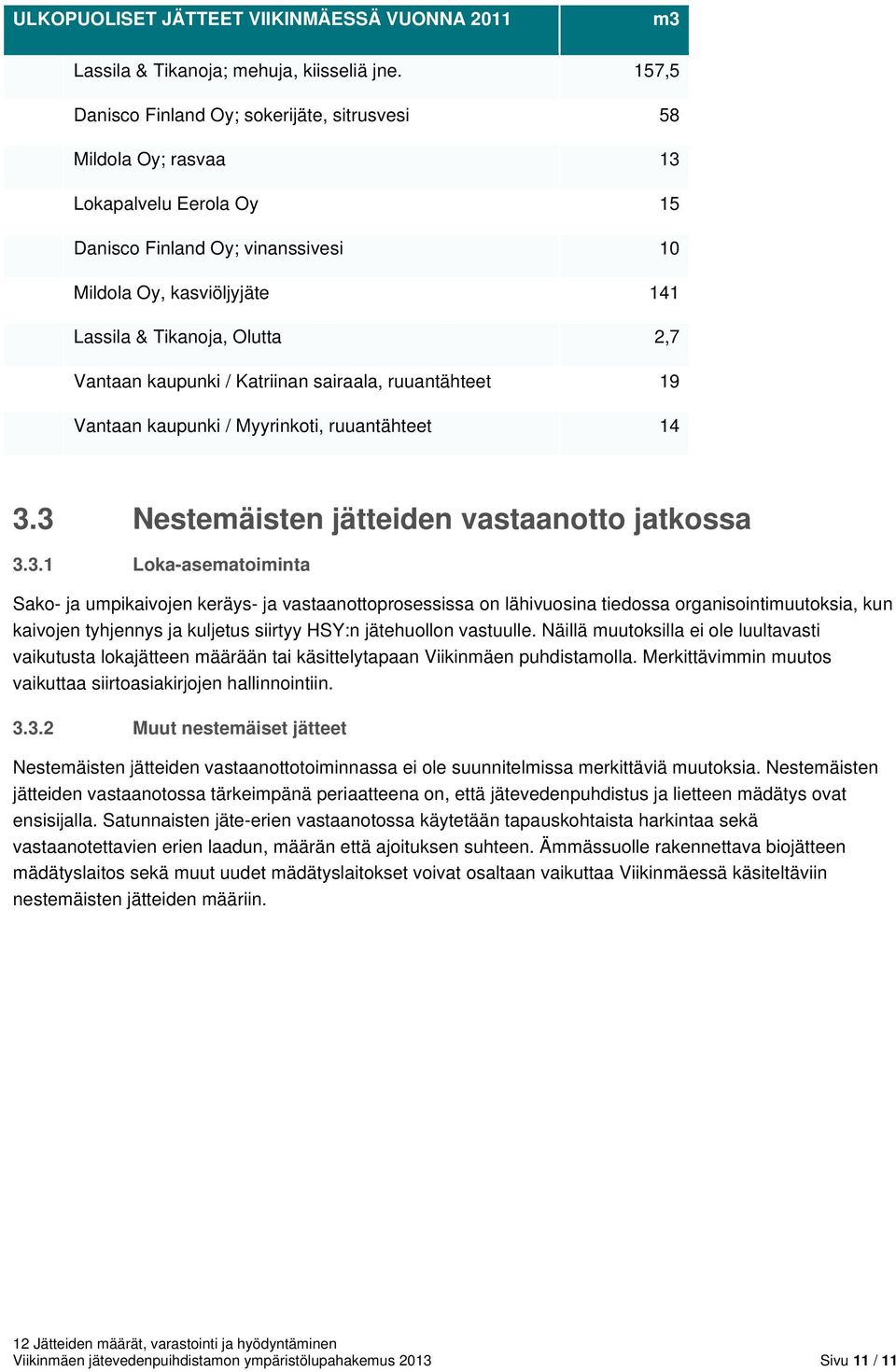 Vantaan kaupunki / Katriinan sairaala, ruuantähteet 19 Vantaan kaupunki / Myyrinkoti, ruuantähteet 14 3.