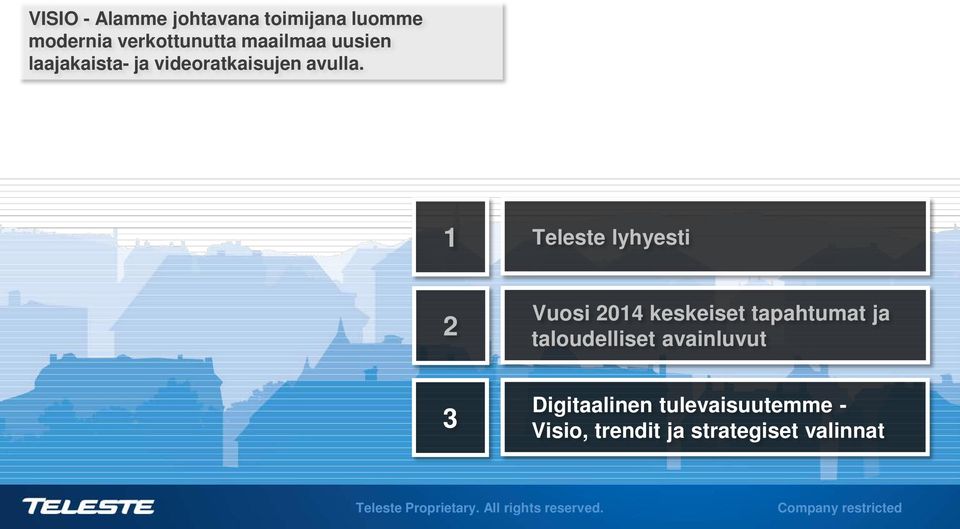 1 Teleste lyhyesti 2 Vuosi 2014 keskeiset tapahtumat ja