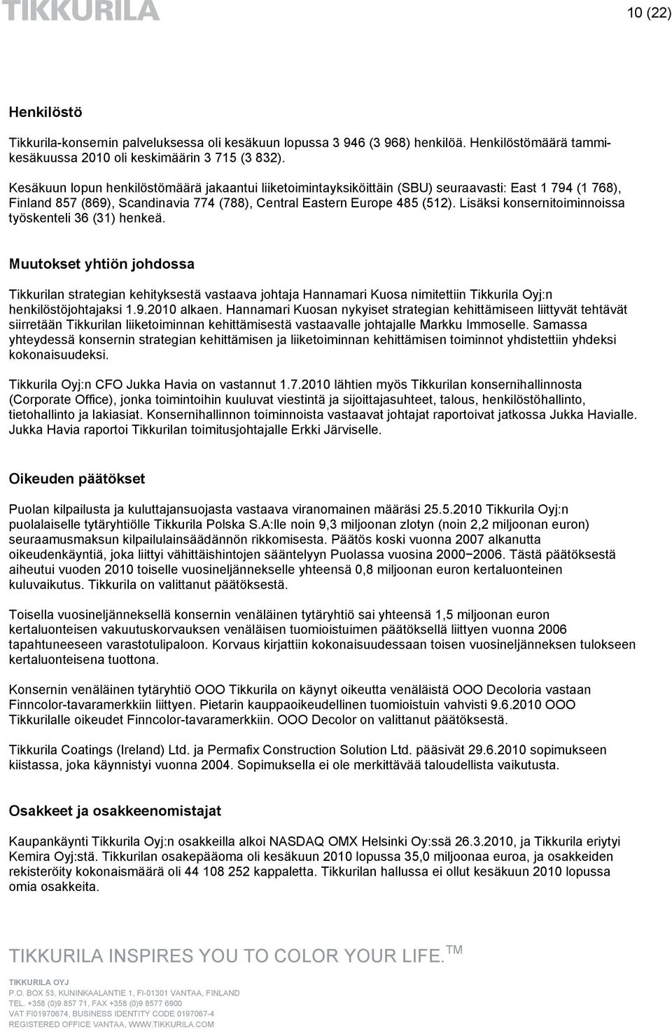 Lisäksi konsernitoiminnoissa työskenteli 36 (31) henkeä.