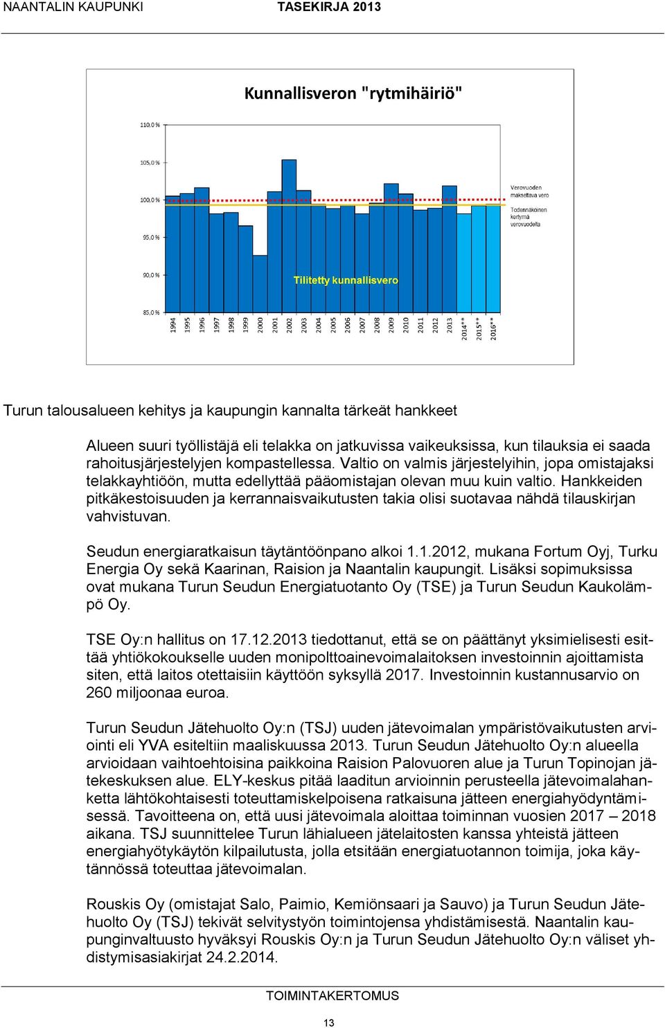 Hankkeiden pitkäkestoisuuden ja kerrannaisvaikutusten takia olisi suotavaa nähdä tilauskirjan vahvistuvan. Seudun energiaratkaisun täytäntöönpano alkoi 1.