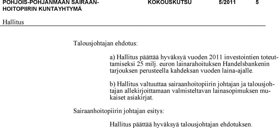 euron lainarahoituksen Handelsbankenin tarjouksen perusteella kahdeksan vuoden laina-ajalle.