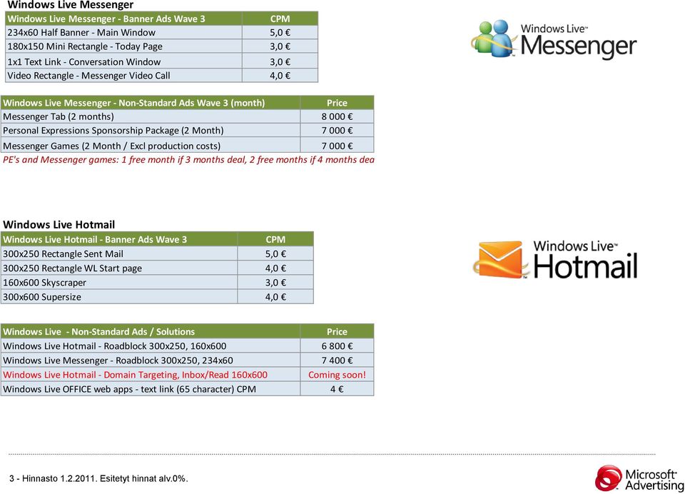 Excl production costs) 7 000 PE's and Messenger games: 1 free month if 3 months deal, 2 free months if 4 months deal Windows Live Hotmail Windows Live Hotmail - Banner Ads Wave 3 300x250 Rectangle