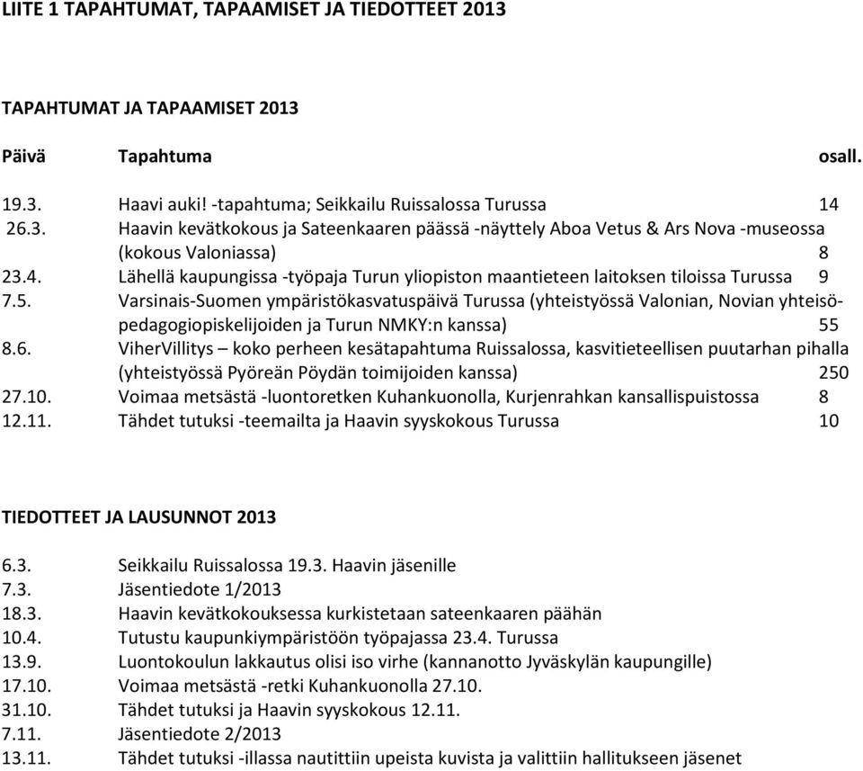 Varsinais-Suomen ympäristökasvatuspäivä Turussa (yhteistyössä Valonian, Novian yhteisöpedagogiopiskelijoiden ja Turun NMKY:n kanssa) 55 8.6.