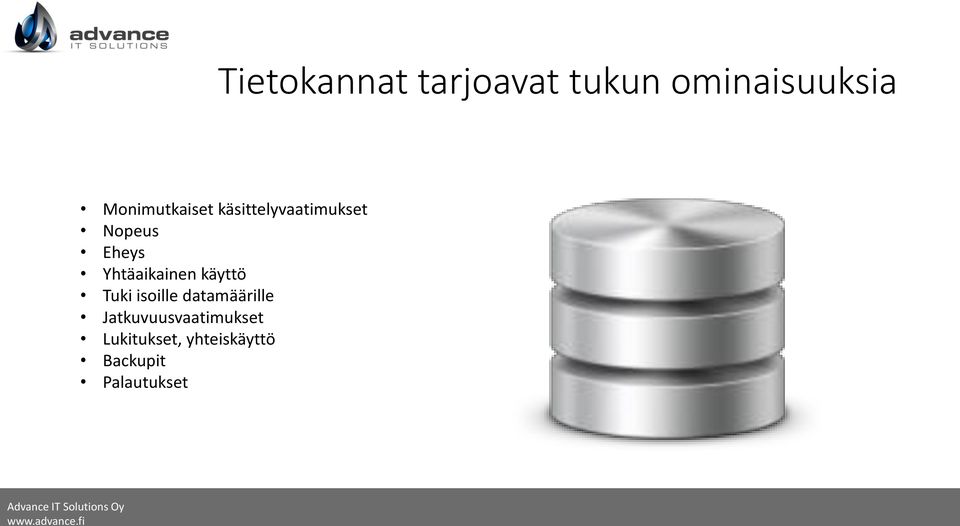 Yhtäaikainen käyttö Tuki isoille datamäärille