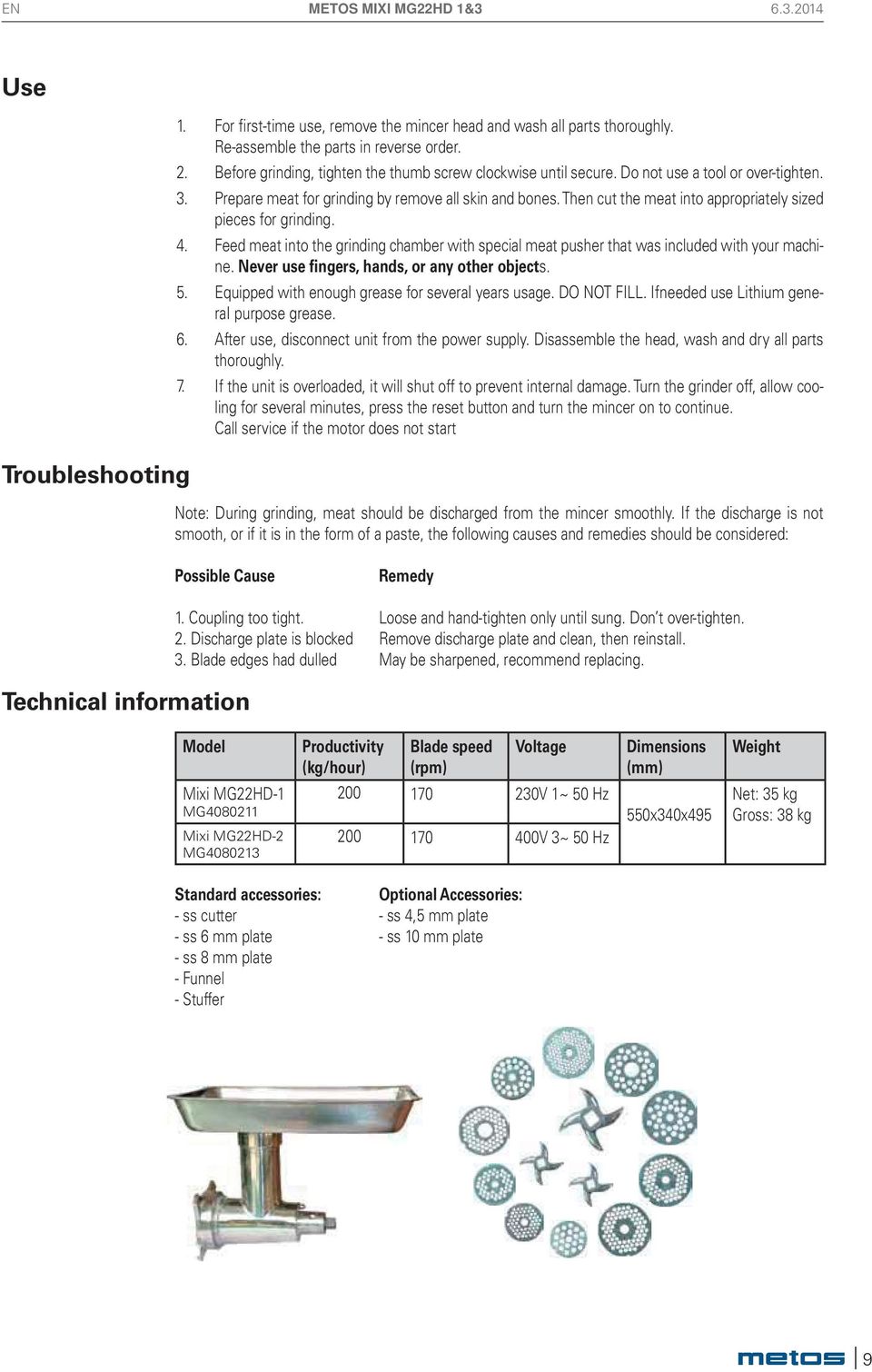 Then cut the meat into appropriately sized pieces for grinding. 4. Feed meat into the grinding chamber with special meat pusher that was included with your machine.