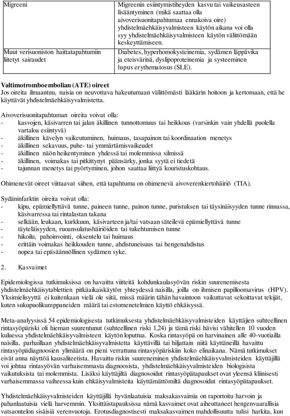 Diabetes, hyperhomokysteinemia, sydämen läppävika ja eteisvärinä, dyslipoproteinemia ja systeeminen lupus erythematosus (SLE).