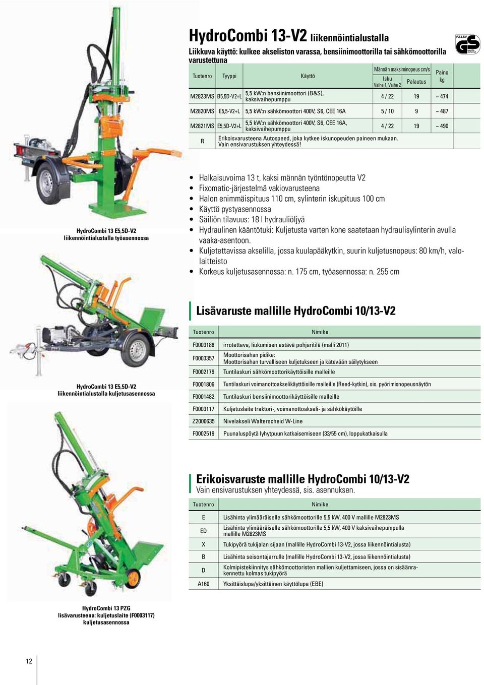 sähkömoottori 400V, S6, CEE 16A, kaksivaihepumppu 4 / 22 19 ~ 490 R Erikoisvarusteena Autospeed, joka kytkee iskunopeuden paineen mukaan. Vain ensivarustuksen yhteydessä!