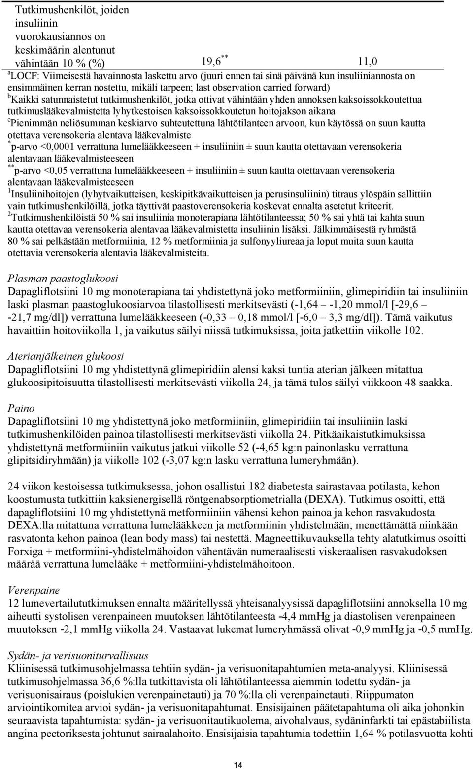 tutkimuslääkevalmistetta lyhytkestoisen kaksoissokkoutetun hoitojakson aikana c Pienimmän neliösumman keskiarvo suhteutettuna lähtötilanteen arvoon, kun käytössä on suun kautta otettava verensokeria