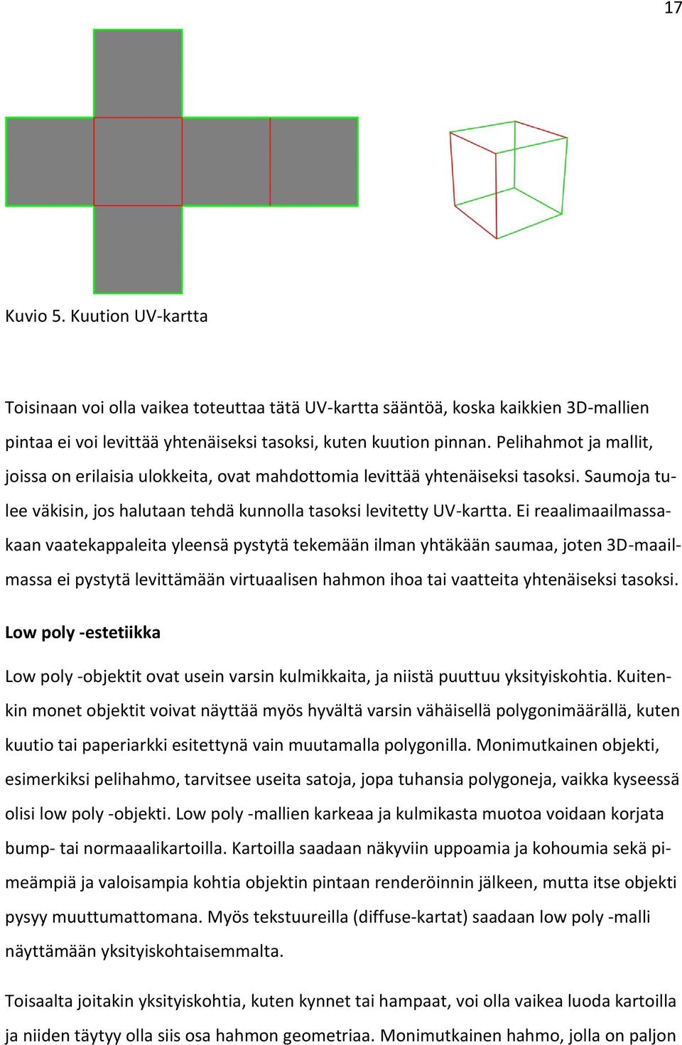 Ei reaalimaailmassakaan vaatekappaleita yleensä pystytä tekemään ilman yhtäkään saumaa, joten 3D-maailmassa ei pystytä levittämään virtuaalisen hahmon ihoa tai vaatteita yhtenäiseksi tasoksi.