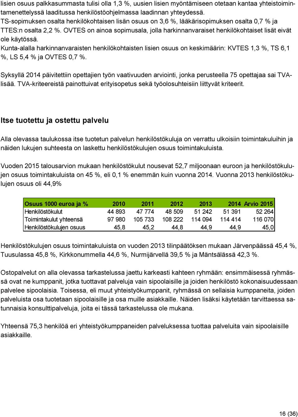 OVTES on ainoa sopimusala, jolla harkinnanvaraiset henkilökohtaiset lisät eivät ole käytössä.