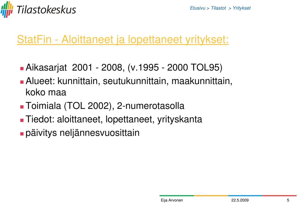 1995-2000 TOL95) Alueet: kunnittain, seutukunnittain, maakunnittain, koko