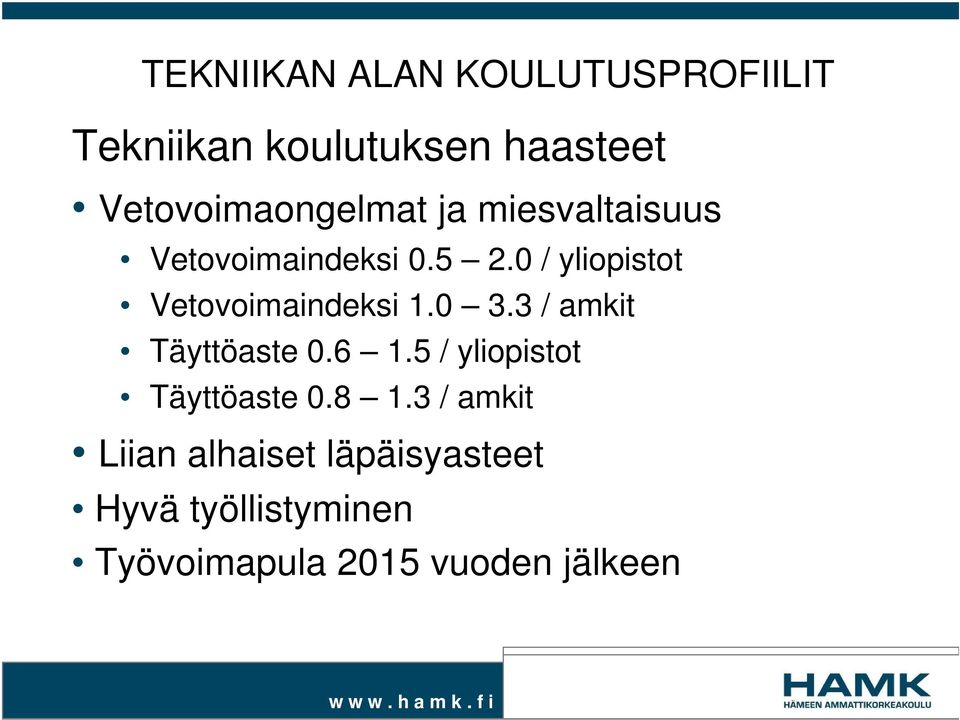 0 / yliopistot Vetovoimaindeksi 1.0 3.3 / amkit Täyttöaste 0.6 1.