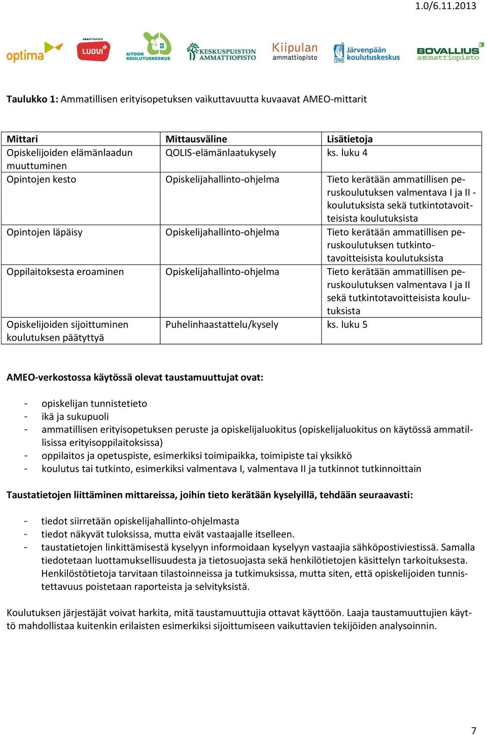 läpäisy Opiskelijahallinto-ohjelma Tieto kerätään ammatillisen peruskoulutuksen tutkintotavoitteisista koulutuksista Oppilaitoksesta eroaminen Opiskelijahallinto-ohjelma Tieto kerätään ammatillisen