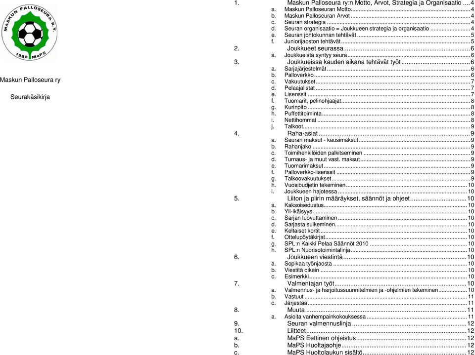 Jukkueissa kauden aikana tehtävät työt...6 a. Sarjajärjestelmät... 6 b. Pallverkk... 6 c. Vakuutukset... 7 d. Pelaajalistat... 7 e. Lisenssit... 7 f. Tumarit, pelinhjaajat... 8 g. Kurinpit... 8 h.