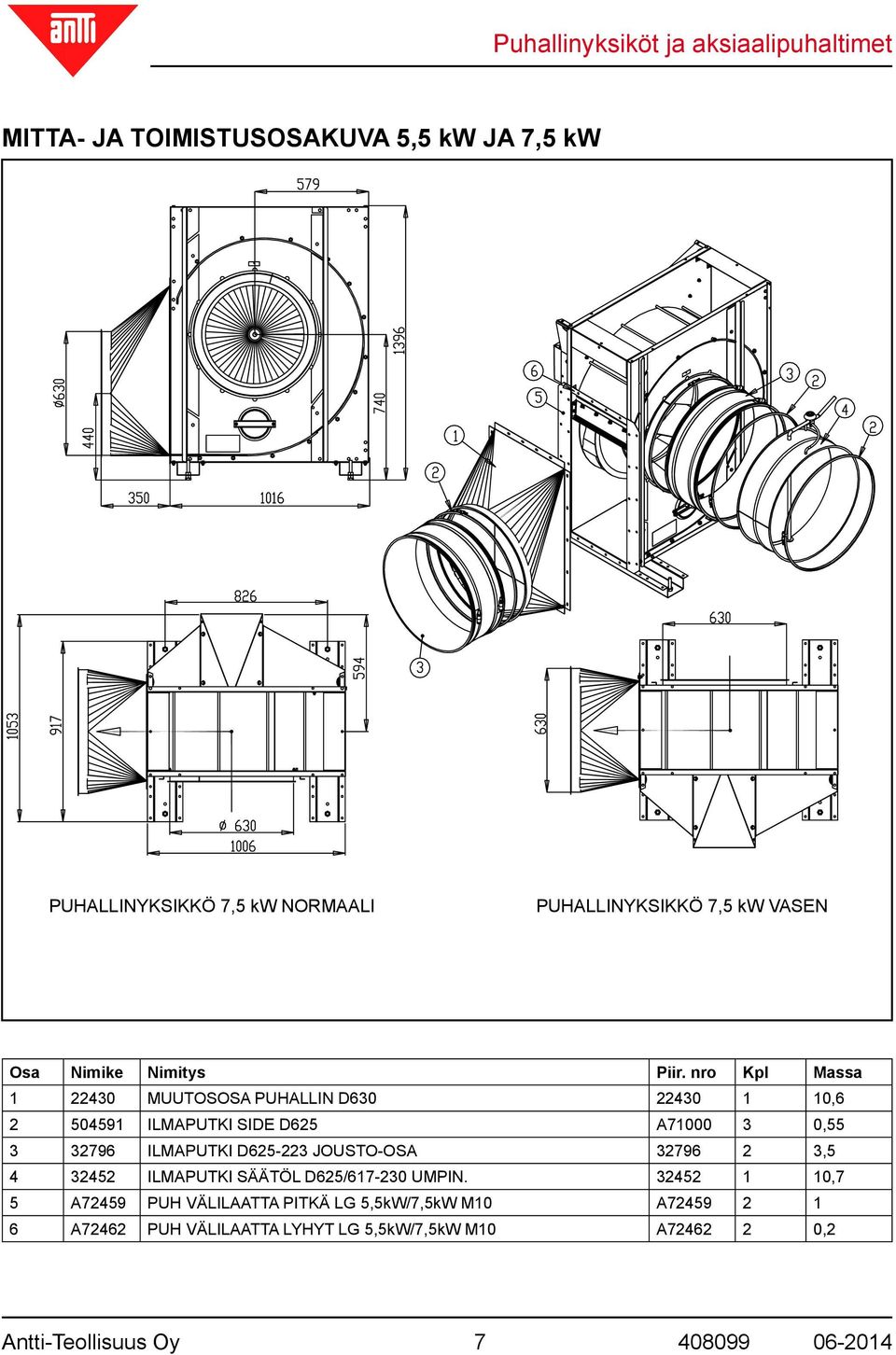 ILMAPUTKI D625-223 JOUSTO-OSA 32796 2 3,5 4 32452 ILMAPUTKI SÄÄTÖL D625/617-230 UMPIN.