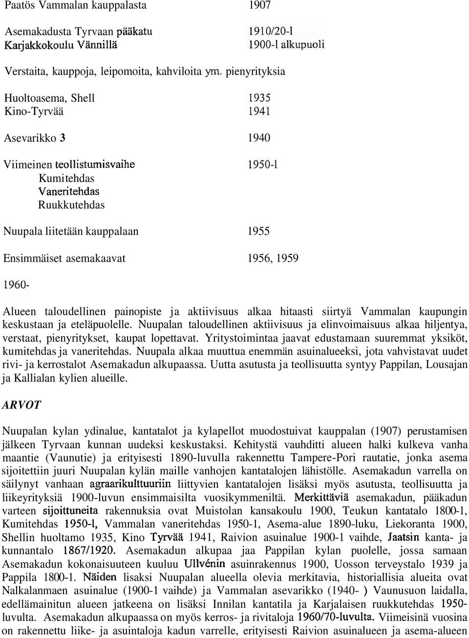 Alueen taloudellinen painopiste ja aktiivisuus alkaa hitaasti siirtyä Vammalan kaupungin keskustaan ja eteläpuolelle.