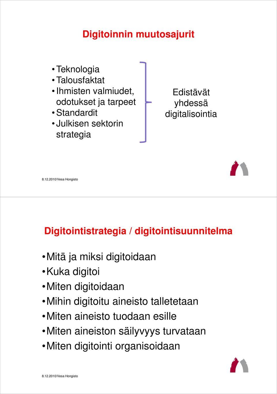 digitointisuunnitelma Mitä ja miksi digitoidaan Kuka digitoi Miten digitoidaan Mihin digitoitu