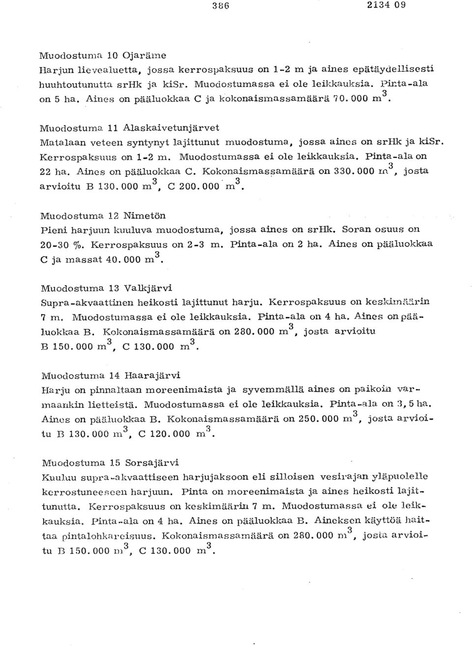 Muodostumassa ei ole leikkauksia. Pinta-ala on 22 ha. Aines on pääluokkaa C. Kokonaismassamäärä on 330. 000 rf, 3, josta arvioitu B 130.000 m3, c 200. 000 m3.