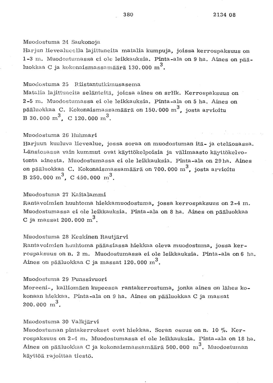 Muodostumassa ei ole leikkauksia. Pinta-ala on 5 ha. Aines on pääluokkaa C. Kokonaismassamäärä on 150. 000 m 3,