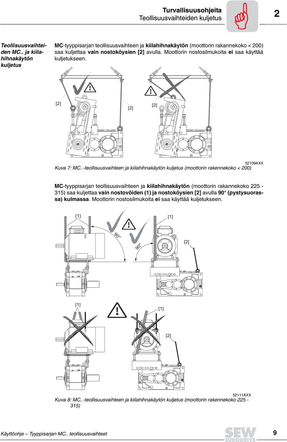 Moottorin nostosilmukoita ei saa käyttää kuljetukseen. [2] [2] [2] 52109AXX Kuva 7: MC.