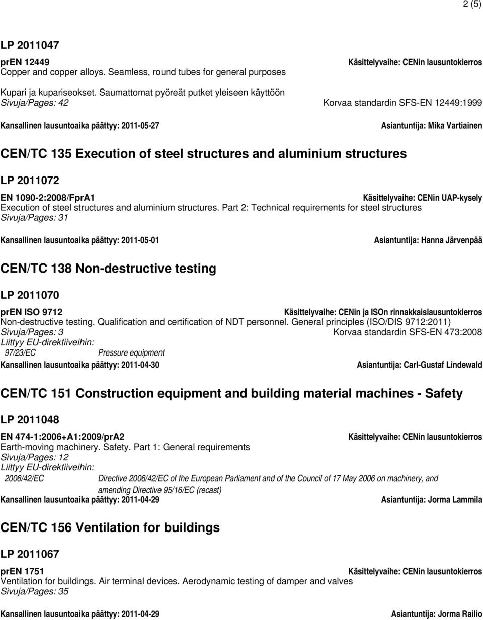 steel structures and aluminium structures LP 2011072 EN 1090-2:2008/FprA1 Käsittelyvaihe: CENin UAP-kysely Execution of steel structures and aluminium structures.