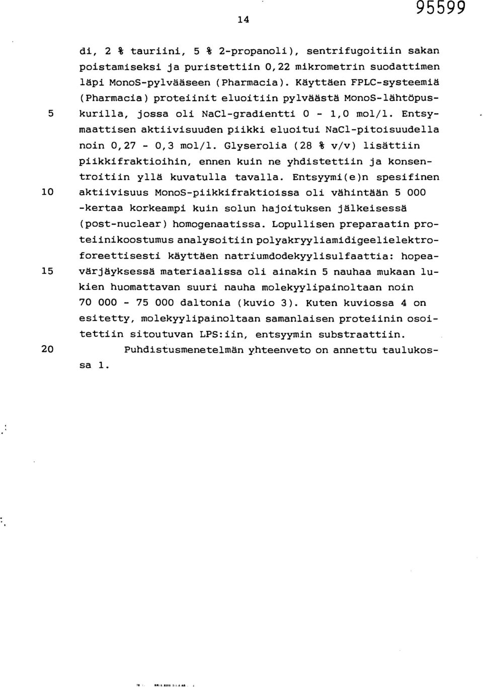 Entsymaattisen aktiivisuuden piikki eluoitui NaCl-pitoisuudella noin 0,27-0,3 mo1/1.