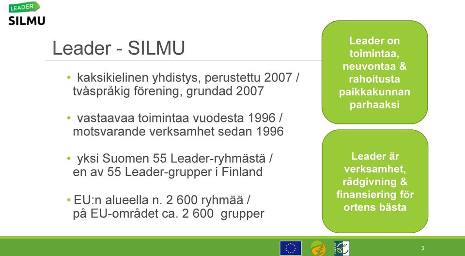 Leader-ryhmästä / en av 55 Leader-grupper i Finland EU:n alueella n.