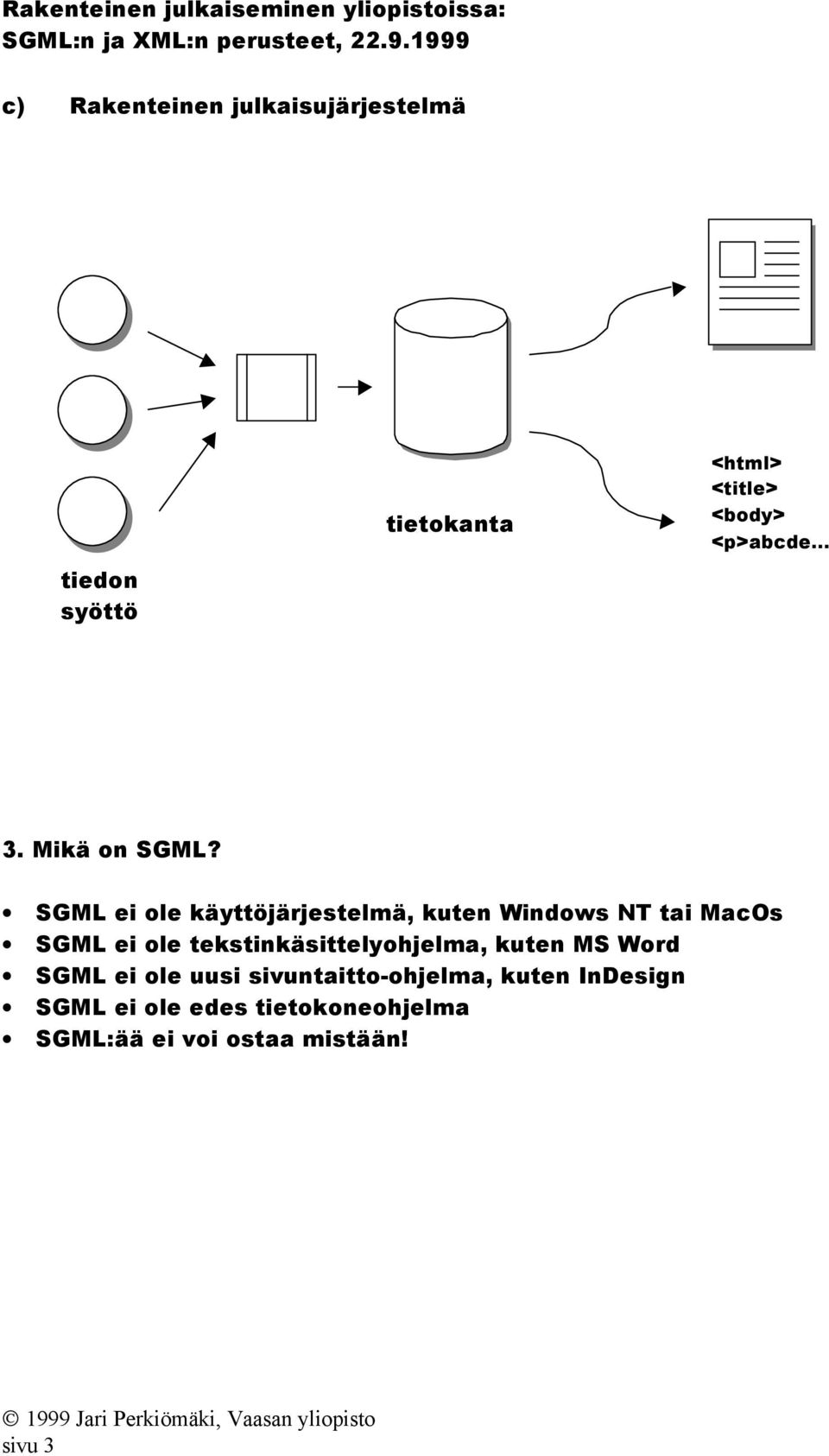 SGML ei ole käyttöjärjestelmä, kuten Windows NT tai MacOs SGML ei ole