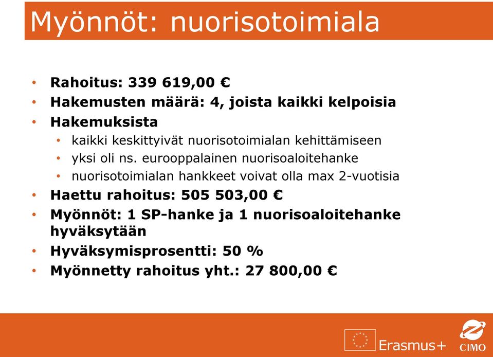 eurooppalainen nuorisoaloitehanke nuorisotoimialan hankkeet voivat olla max 2-vuotisia Haettu