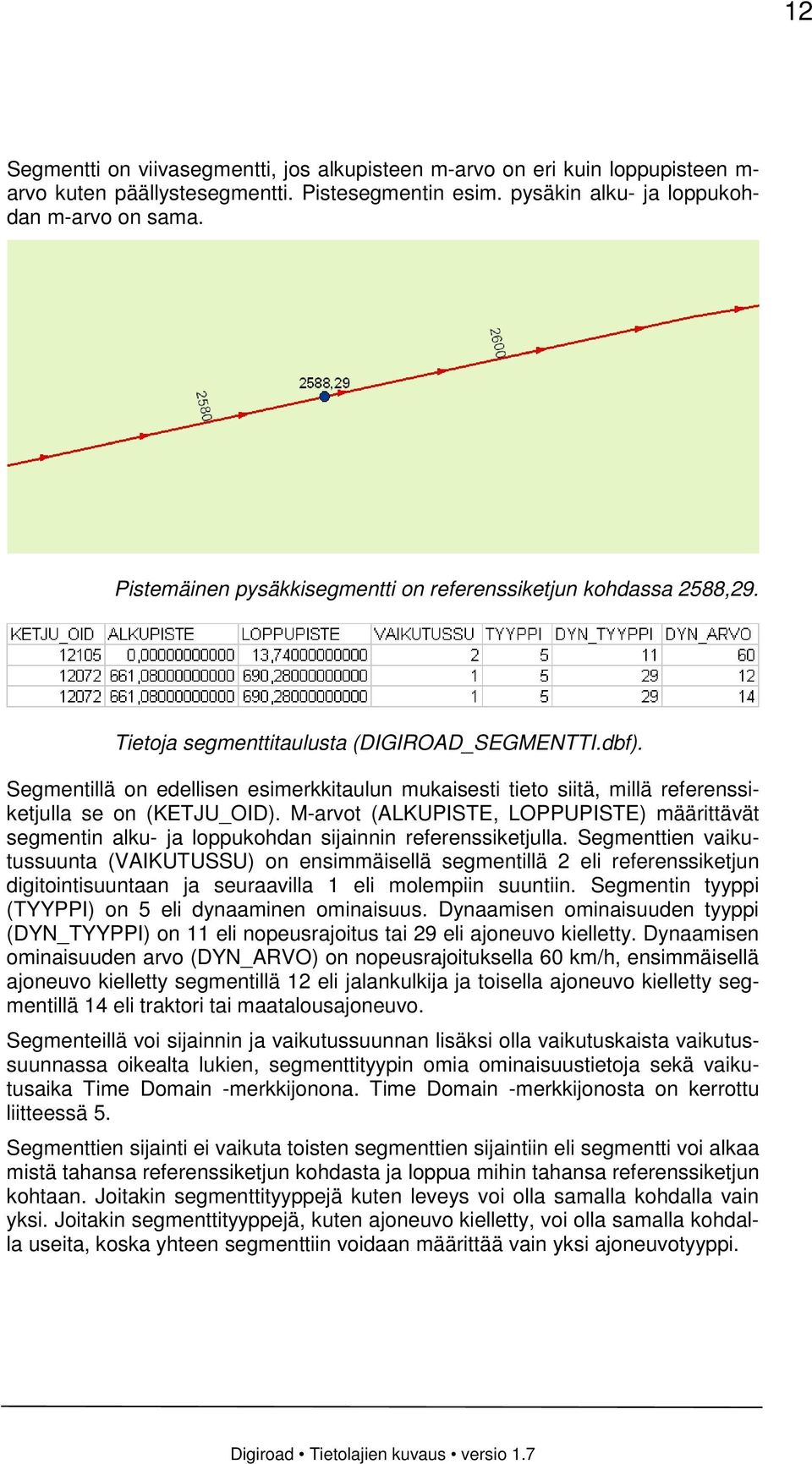 Segmentillä on edellisen esimerkkitaulun mukaisesti tieto siitä, millä referenssiketjulla se on (KETJU_OID).