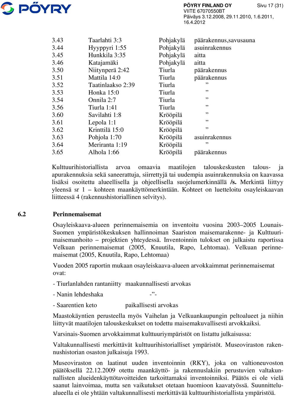 60 Savilahti 1:8 Krööpilä 3.61 Lepola 1:1 Krööpilä 3.62 Krinttilä 15:0 Krööpilä 3.63 Pohjola 1:70 Krööpilä asuinrakennus 3.64 Meriranta 1:19 Krööpilä 3.