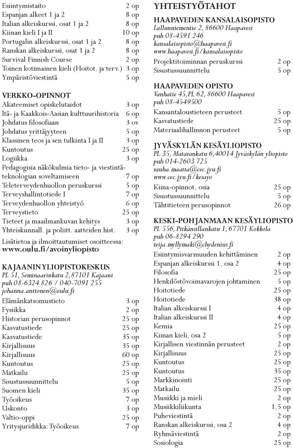 ) Ympäristöviestintä VERKKO-OPINNOT Akateemiset opiskelutaidot Itä- ja Kaakkois-Aasian kulttuurihistoria 6 op Johdatus filosofiaan 3 ov Johdatus yrittäjyyteen Klassinen teos ja sen tulkinta I ja II