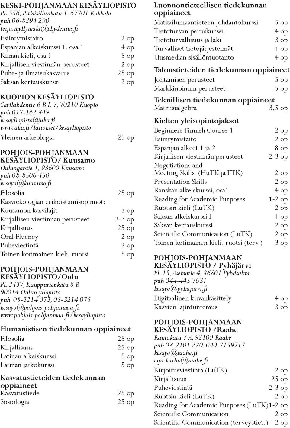 Kuopio puh 017-162 849 kesayliopisto@uku.fi www.uku.fi/laitokset/kesayliopisto Yleinen arkeologia KESÄYLIOPISTO/ Kuusamo Oulangantie 1, 93600 Kuusamo puh 08-8506 450 kesayo@kuusamo.