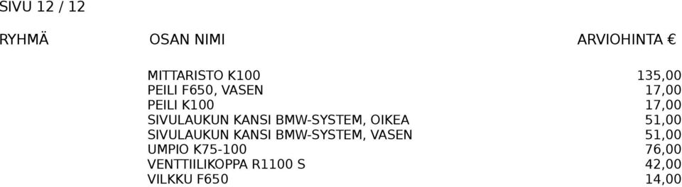 OIKEA 51,00 SIVULAUKUN KANSI BMW-SYSTEM, VASEN 51,00
