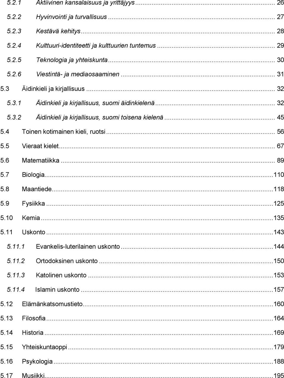 .. 45 5.4 Toinen kotimainen kieli, ruotsi... 56 5.5 Vieraat kielet... 67 5.6 Matematiikka... 89 5.7 Biologia...110 5.8 Maantiede...118 5.9 Fysiikka...125 5.10 Kemia...135 5.11 Uskonto...143 5.11.1 Evankelis-luterilainen uskonto.