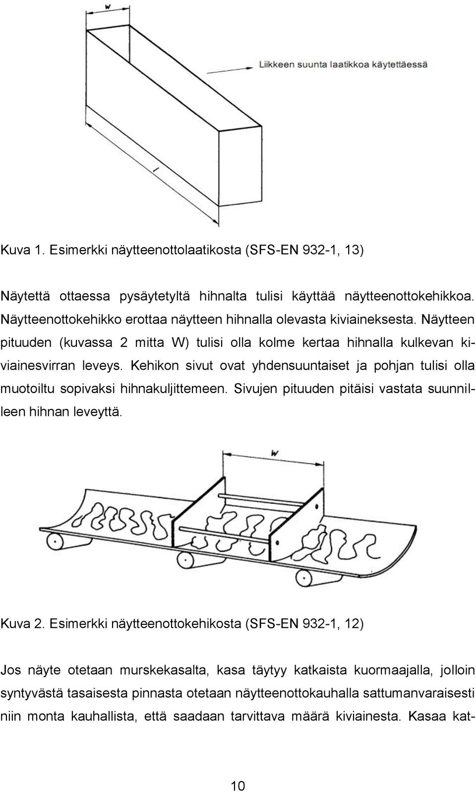 Kehikon sivut ovat yhdensuuntaiset ja pohjan tulisi olla muotoiltu sopivaksi hihnakuljittemeen. Sivujen pituuden pitäisi vastata suunnilleen hihnan leveyttä. Kuva 2.