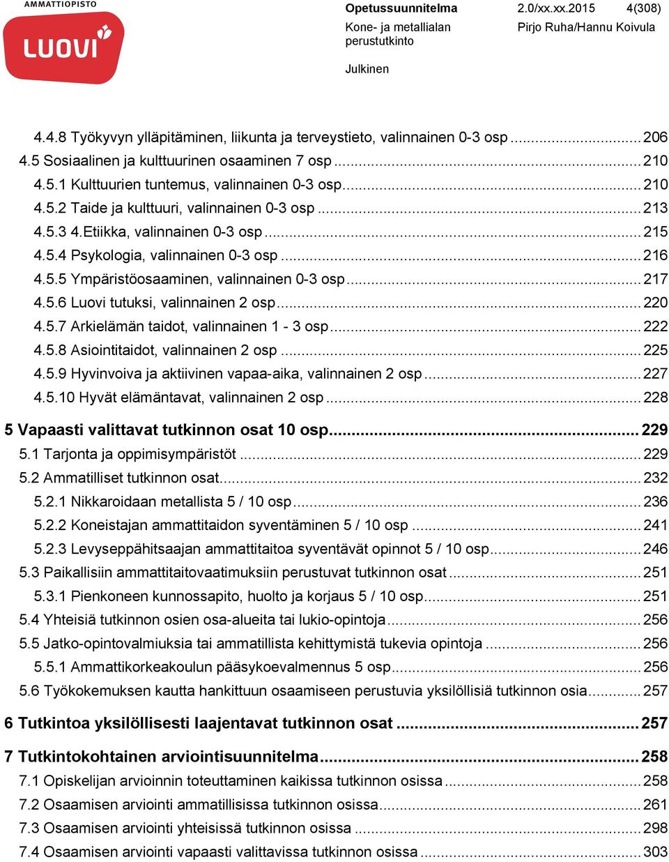 .. 217 4.5.6 Luovi tutuksi, valinnainen 2 osp... 220 4.5.7 Arkielämän taidot, valinnainen 1-3 osp... 222 4.5.8 Asiointitaidot, valinnainen 2 osp... 225 4.5.9 Hyvinvoiva ja aktiivinen vapaa-aika, valinnainen 2 osp.