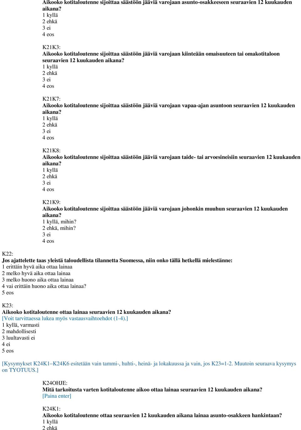 K21K7: Aikooko kotitaloutenne sijoittaa säästöön jääviä varojaan vapaa-ajan asuntoon seuraavien 12 kuukauden aikana?