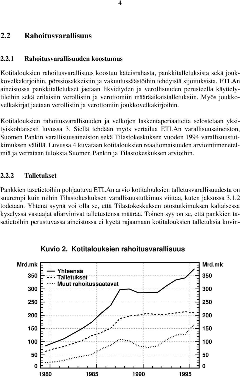 ETLAn aineistossa pankkitalletukset jaetaan likvidiyden ja verollisuuden perusteella käyttelytileihin sekä erilaisiin verollisiin ja verottomiin määräaikaistalletuksiin.