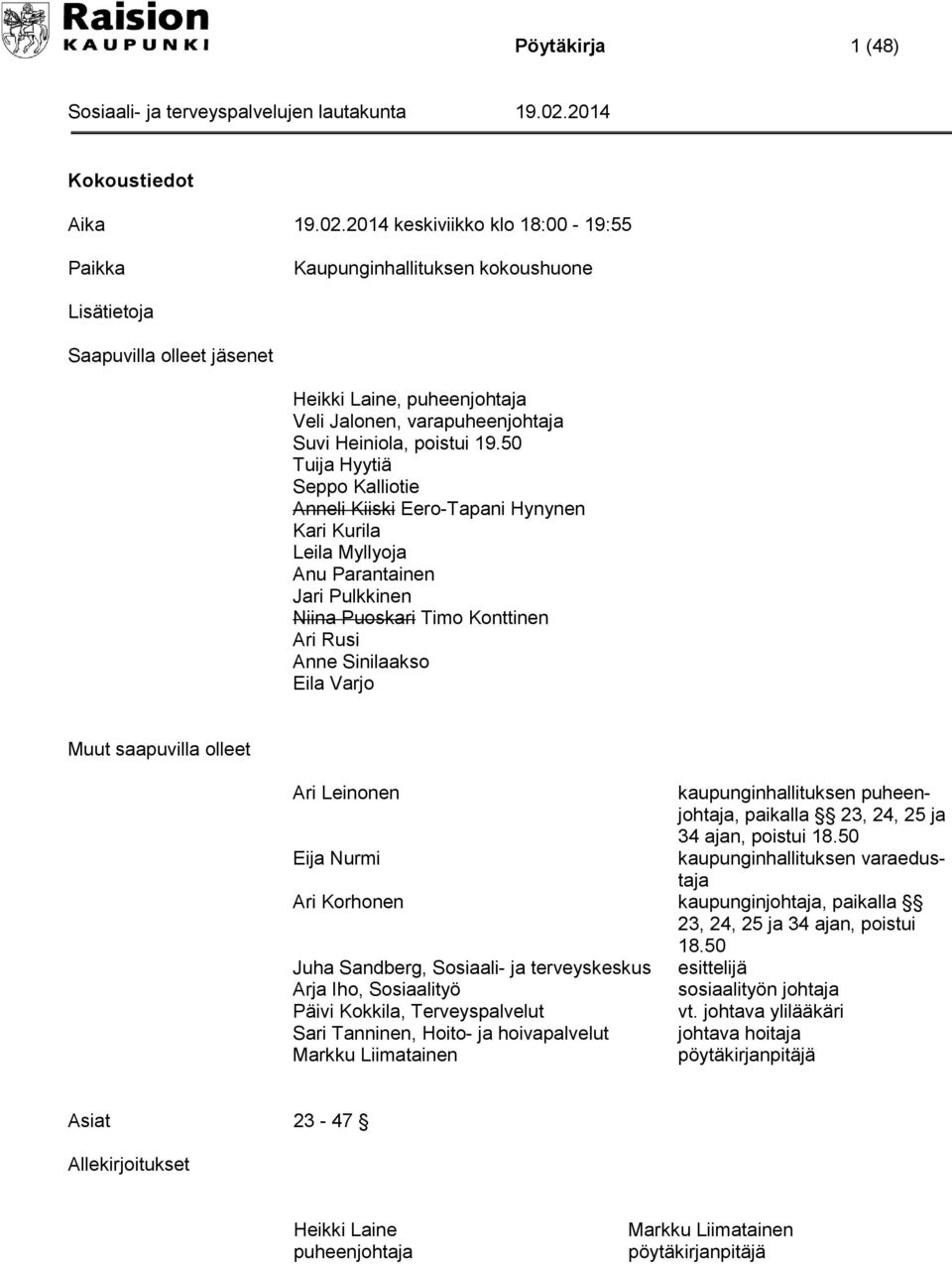 50 Tuija Hyytiä Seppo Kalliotie Anneli Kiiski Eero-Tapani Hynynen Kari Kurila Leila Myllyoja Anu Parantainen Jari Pulkkinen Niina Puoskari Timo Konttinen Ari Rusi Anne Sinilaakso Eila Varjo Muut