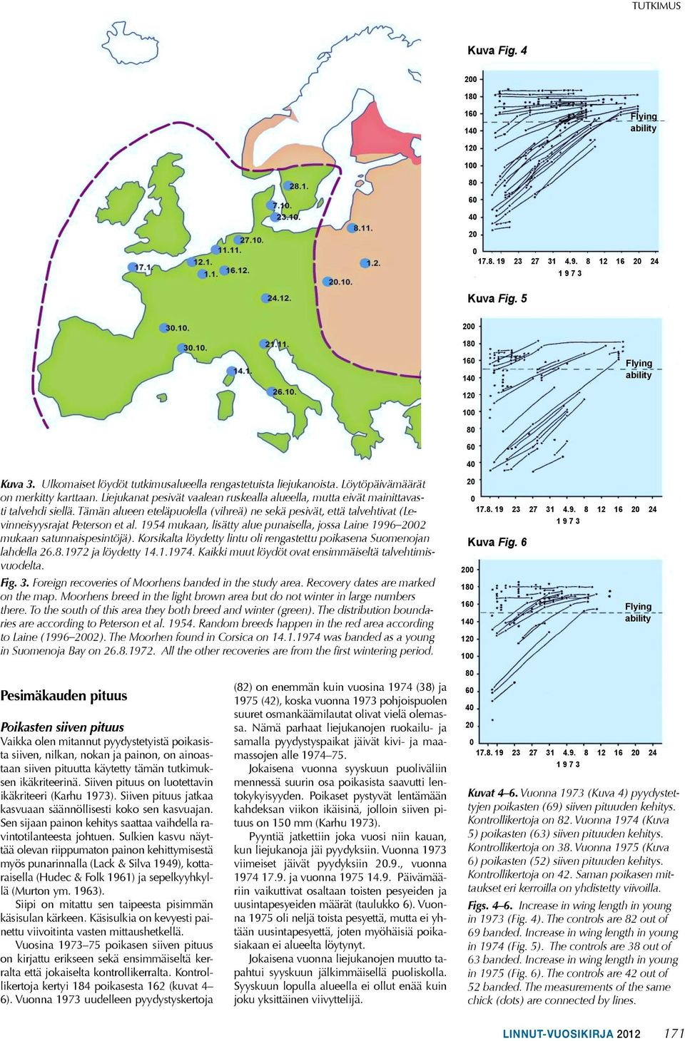 Tämän alueen eteläpuolella (vihreä) ne sekä pesivät, että talvehtivat (Levinneisyysrajat Peterson et al. 1954 mukaan, lisätty alue punaisella, jossa Laine 1996 2002 mukaan satunnaispesintöjä).