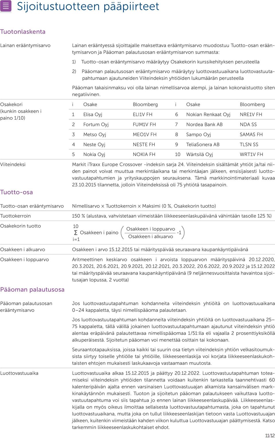 ajautuneiden Viiteindeksin yhtiöiden lukumäärän perusteella Pääoman takaisinmaksu voi olla lainan nimellisarvoa alempi, ja lainan kokonaistuotto siten negatiivinen.