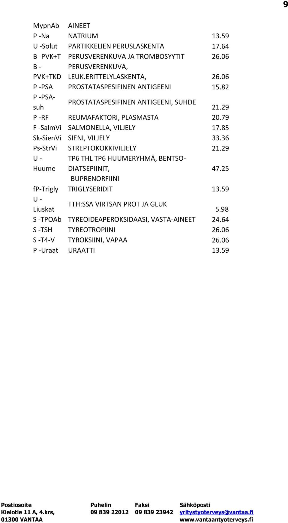 79 F -SalmVi SALMONELLA, VILJELY 17.85 Sk-SienVi SIENI, VILJELY 33.36 Ps-StrVi STREPTOKOKKIVILJELY 21.29 U - Huume TP6 THL TP6 HUUMERYHMÄ, BENTSO- DIATSEPIINIT, 47.