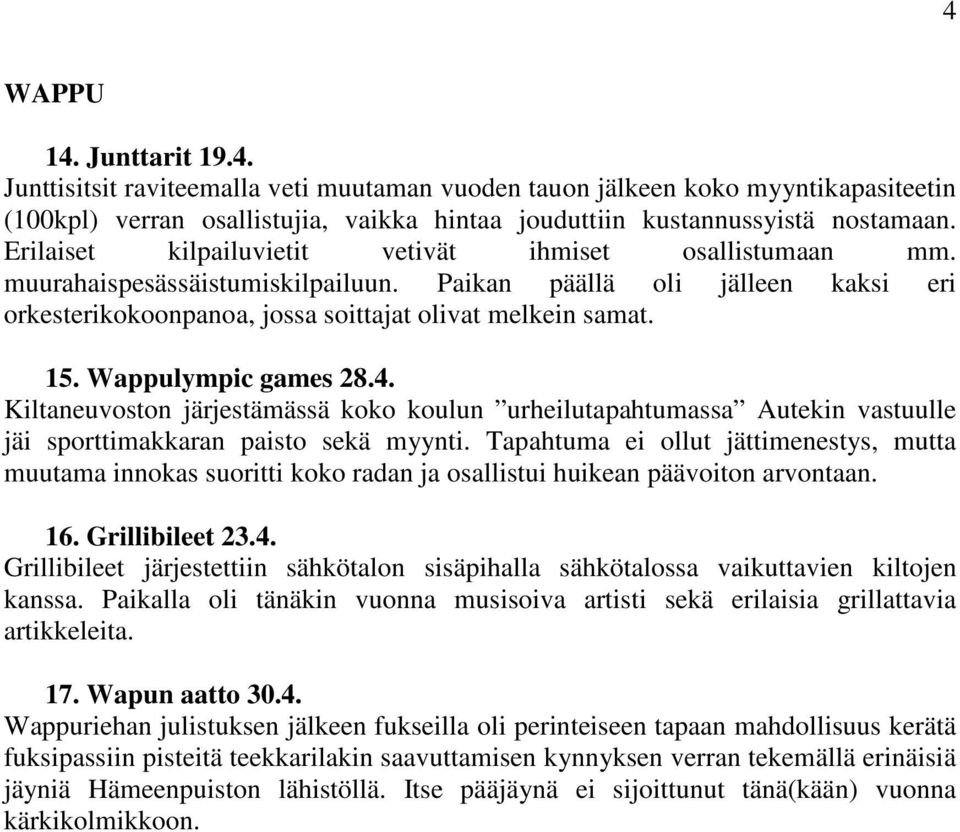 Wappulympic games 28.4. Kiltaneuvoston järjestämässä koko koulun urheilutapahtumassa Autekin vastuulle jäi sporttimakkaran paisto sekä myynti.