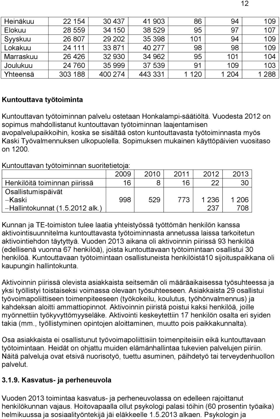 Vuodesta 2012 on sopimus mahdollistanut kuntouttavan työtoiminnan laajentamisen avopalvelupaikkoihin, koska se sisältää oston kuntouttavasta työtoiminnasta myös Kaski Työvalmennuksen ulkopuolella.