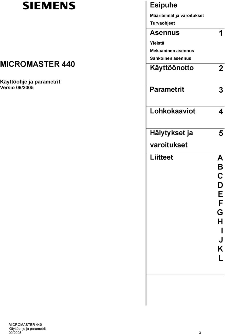 Sähköinen asennus Käyttöönotto Parametrit