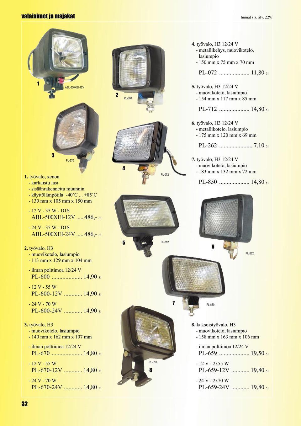 - V - W - DS ABL-00XEI-V...,-. työvalo, H - mm x 9 mm x 0 mm - ilman polttimoa / V PL-00...,90 - V - W PL-00-V...,90 - V - 0 W PL-00-V...,90. työvalo, H - 0 mm x mm x 0 mm - ilman polttimoa / V PL-0.